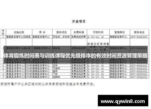 体育锻炼时间表与训练课程优先级排序的有效时间资源管理策略